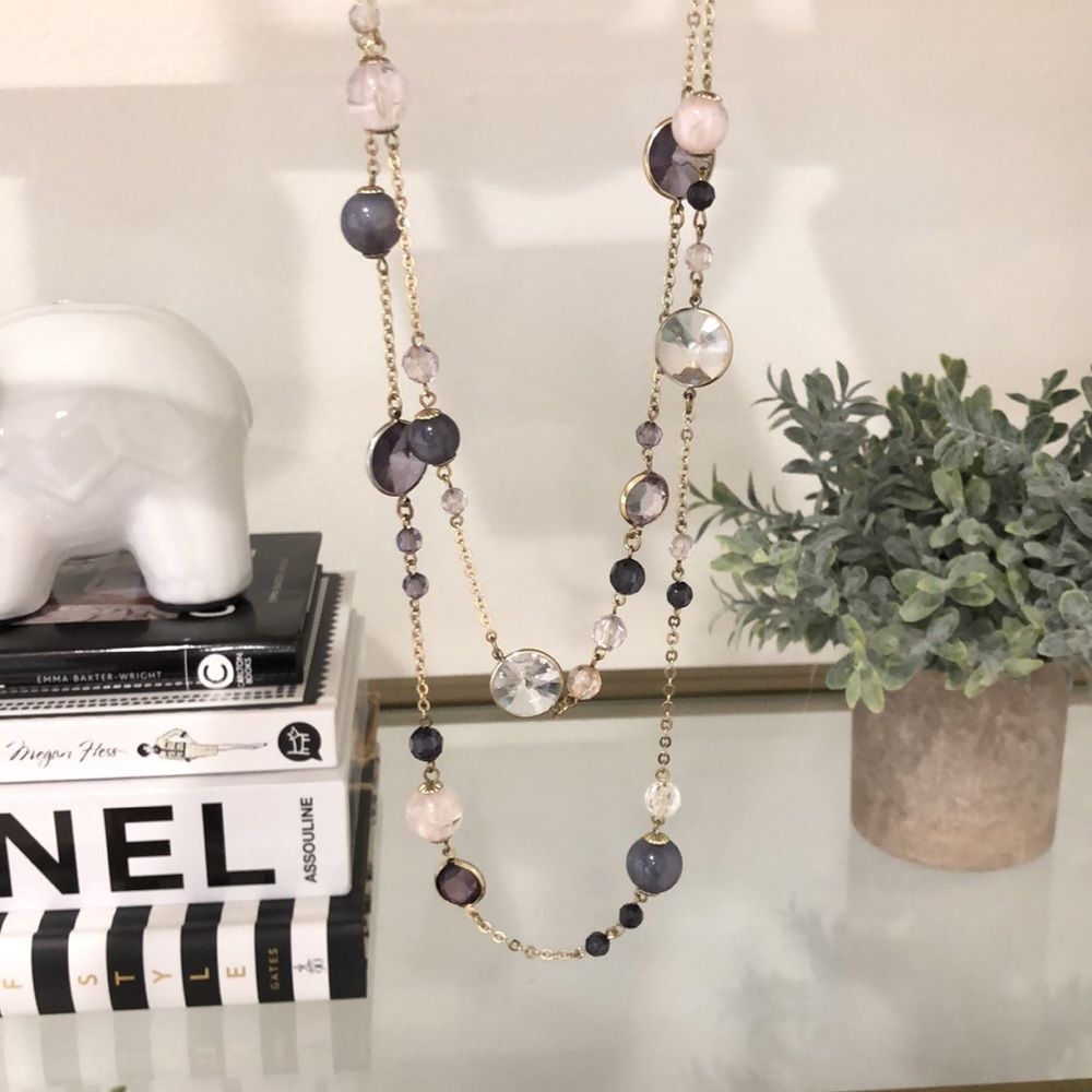 Purple tone long layered necklace